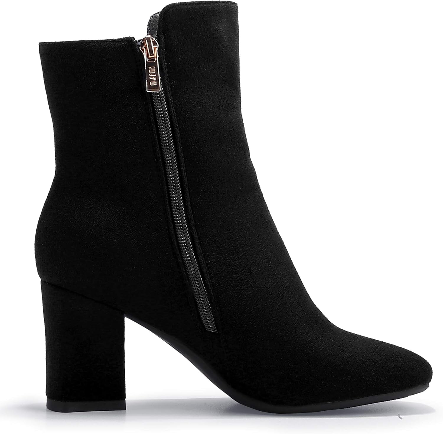 image:imageIDIFU Womens Ada Fashion Square Toe Ankle Boots Low Block Heel Short Boots Side Zipper Booties Shoes Half Size LargerBlack Suede