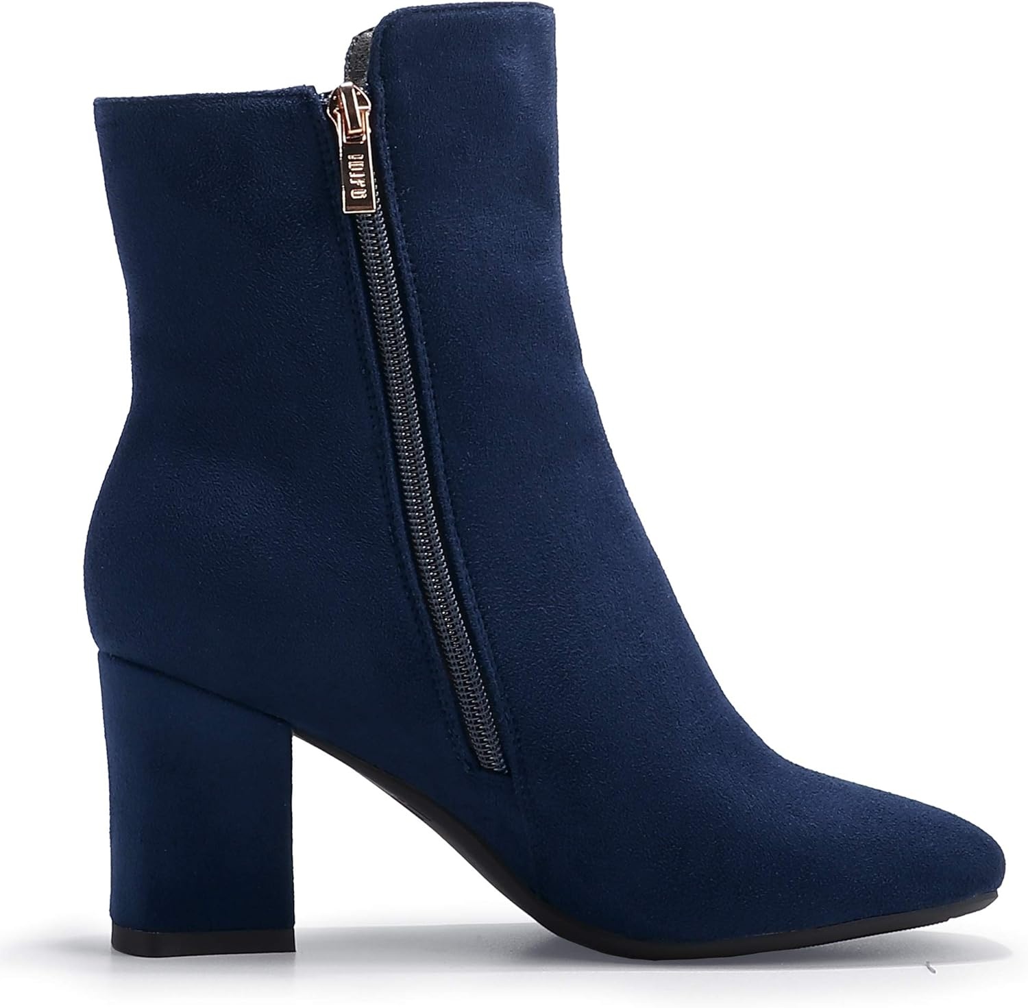 image:imageIDIFU Womens Ada Fashion Square Toe Ankle Boots Low Block Heel Short Boots Side Zipper Booties Shoes Half Size LargerBlue Suede