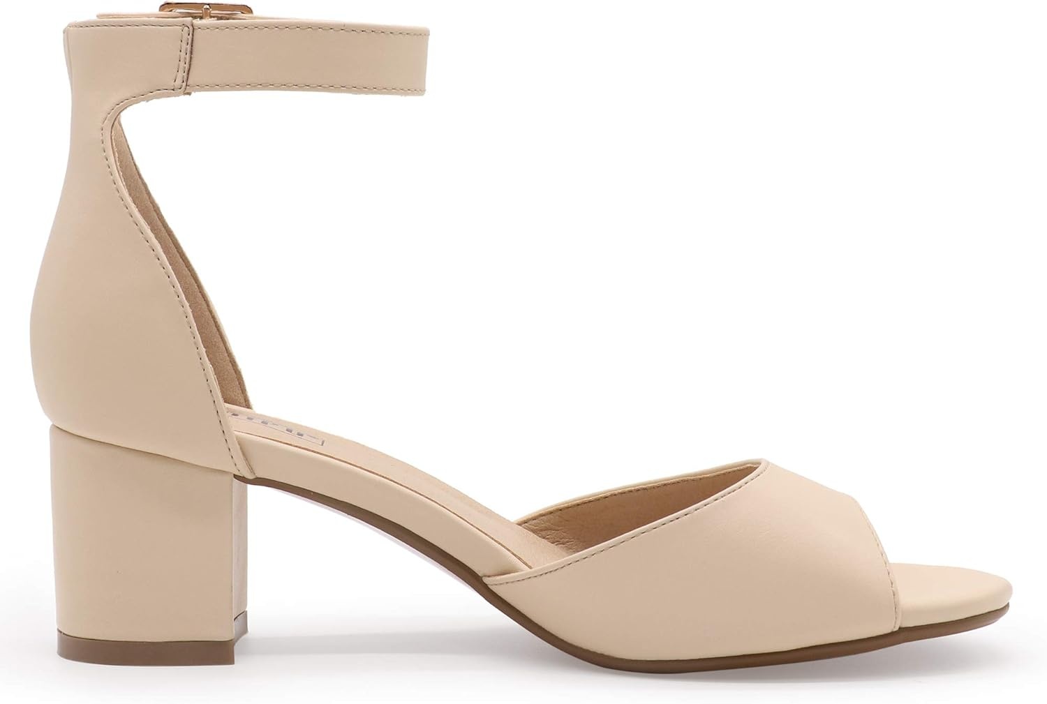image:imageIDIFU Womens Candie Low Block Heels Sandals Peep Toe Chunky Ankle Strap Wedding Dress ShoesBeige Pu