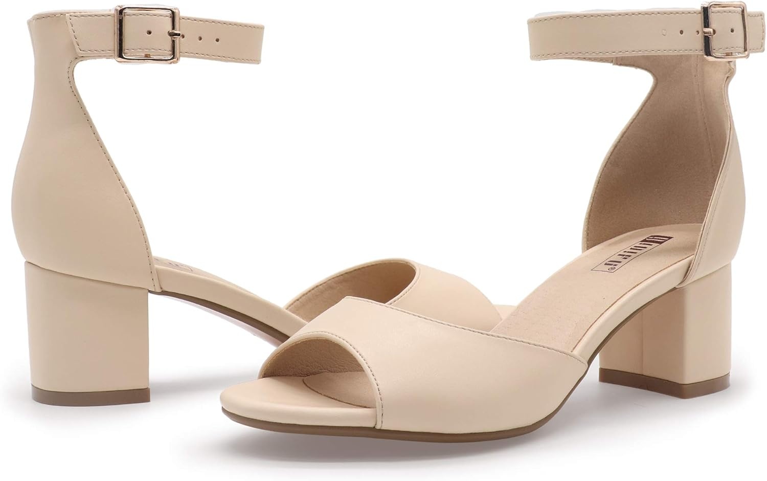 image:imageIDIFU Womens Candie Low Block Heels Sandals Peep Toe Chunky Ankle Strap Wedding Dress ShoesBeige Pu