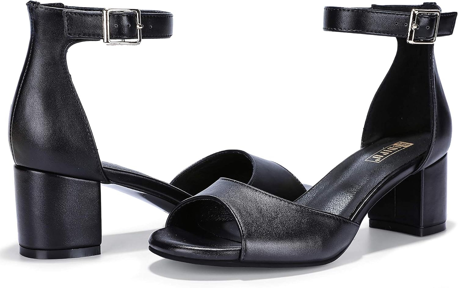image:imageIDIFU Womens Candie Low Block Heels Sandals Peep Toe Chunky Ankle Strap Wedding Dress ShoesBlack Pu