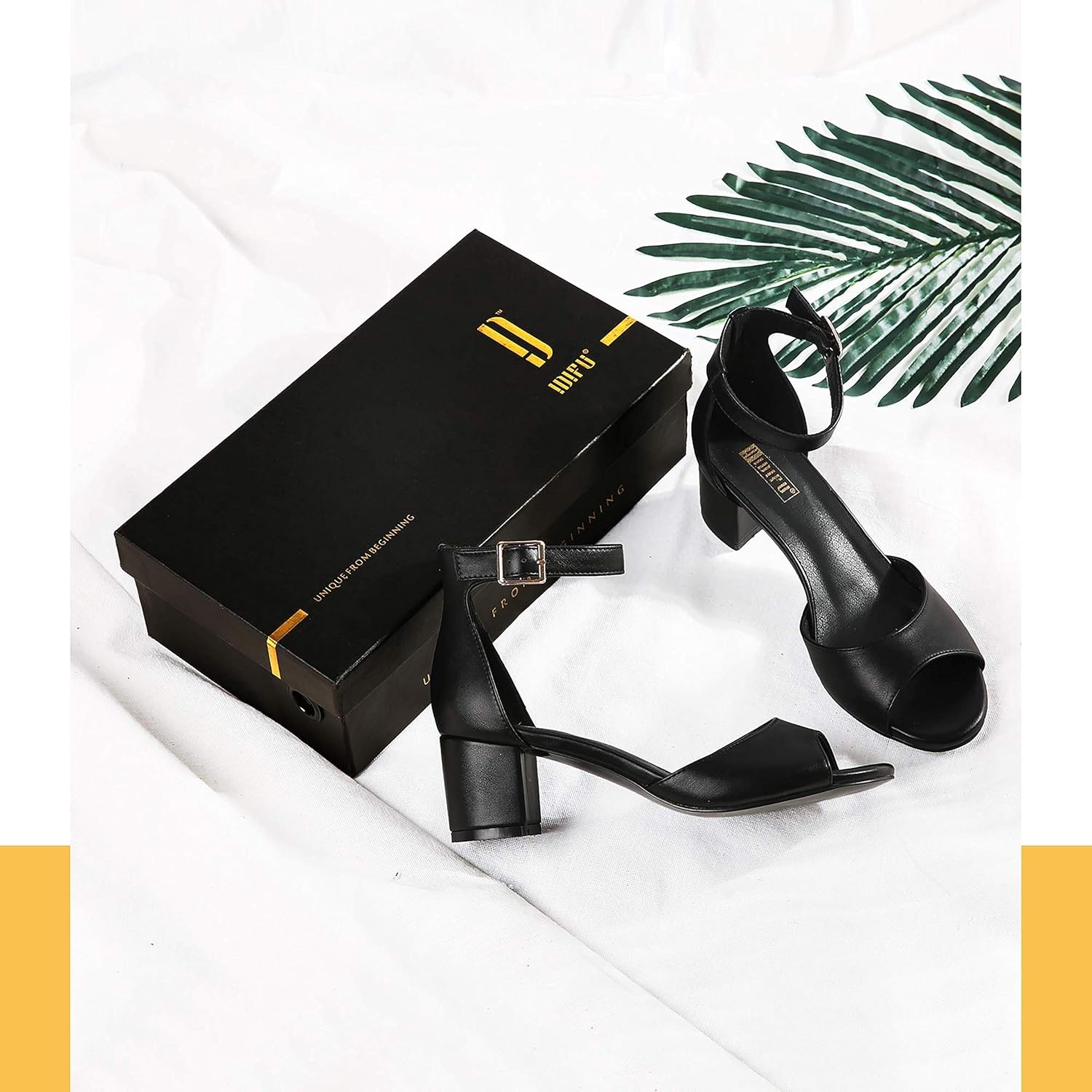 image:imageIDIFU Womens Candie Low Block Heels Sandals Peep Toe Chunky Ankle Strap Wedding Dress ShoesBlack Pu