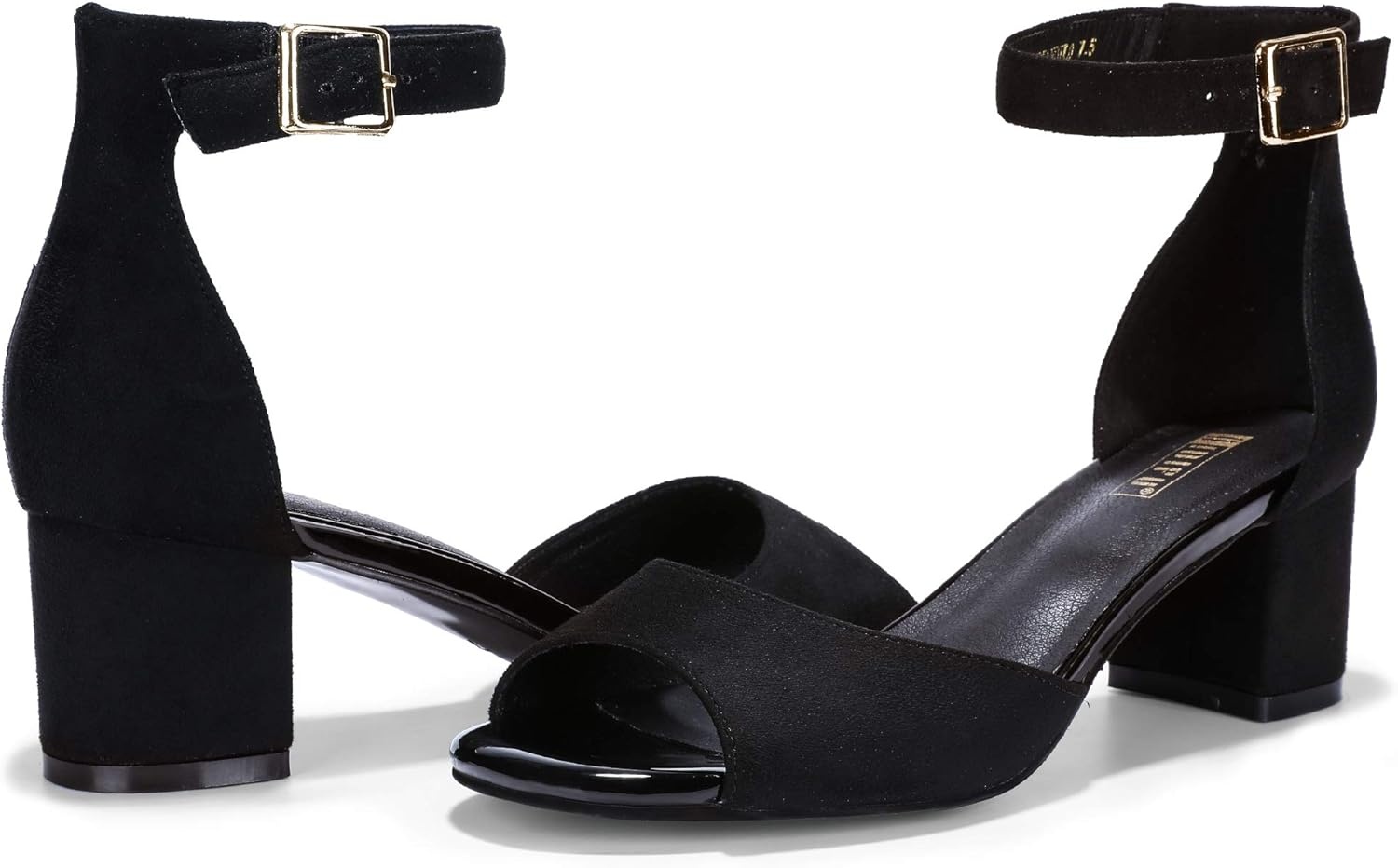 image:imageIDIFU Womens Candie Low Block Heels Sandals Peep Toe Chunky Ankle Strap Wedding Dress ShoesBlack Suede