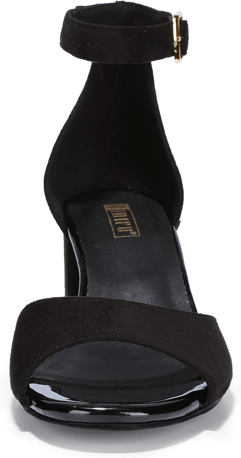 image:imageIDIFU Womens Candie Low Block Heels Sandals Peep Toe Chunky Ankle Strap Wedding Dress ShoesBlack Suede