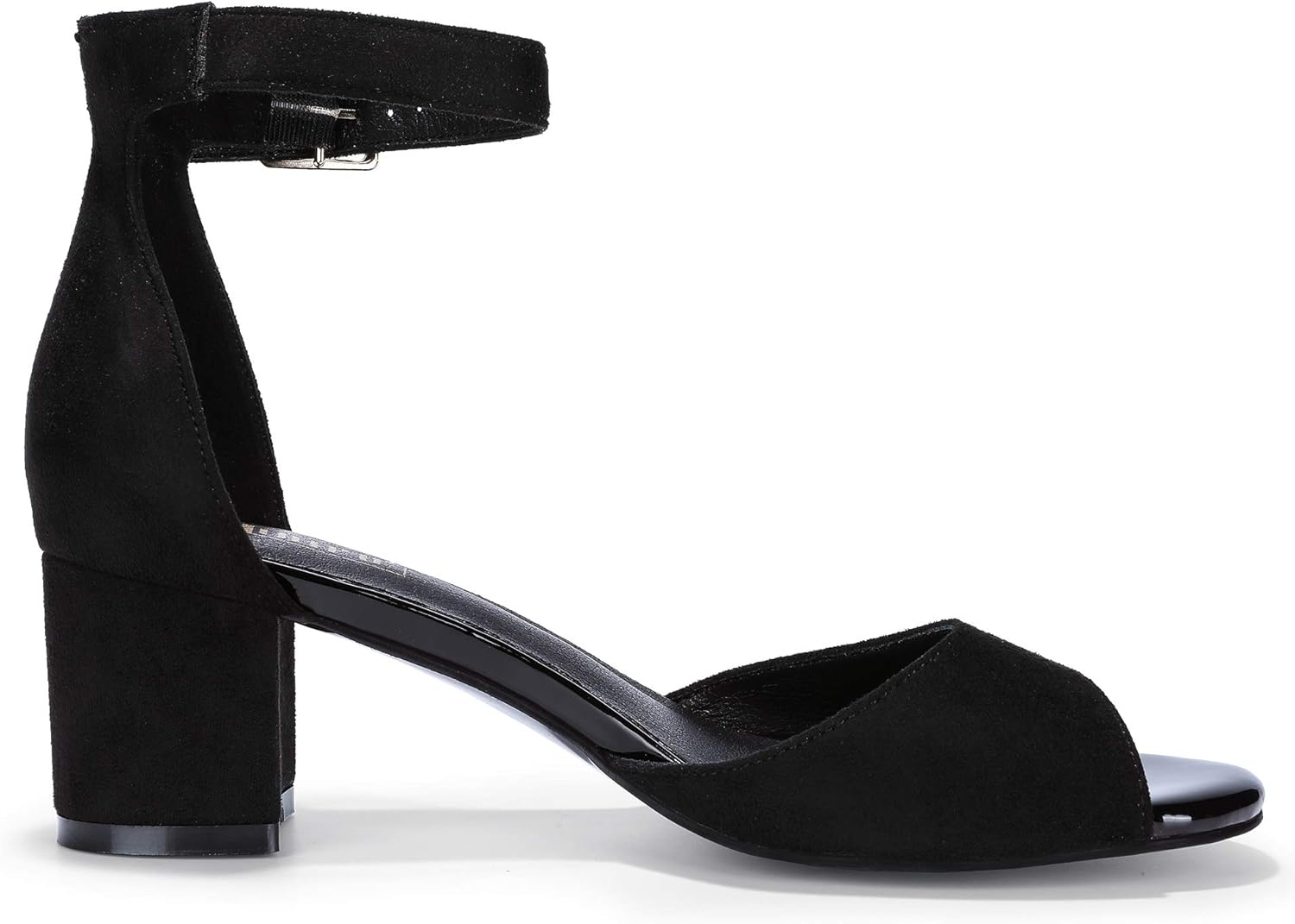 image:imageIDIFU Womens Candie Low Block Heels Sandals Peep Toe Chunky Ankle Strap Wedding Dress ShoesBlack Suede