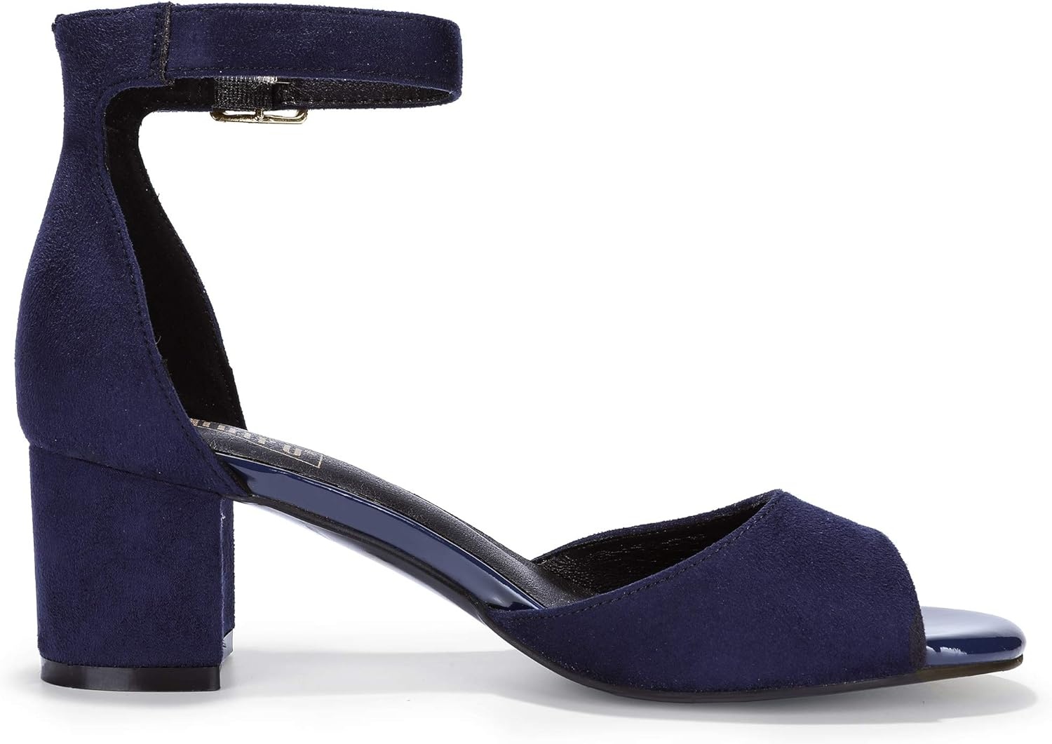 image:imageIDIFU Womens Candie Low Block Heels Sandals Peep Toe Chunky Ankle Strap Wedding Dress ShoesBlue Suede