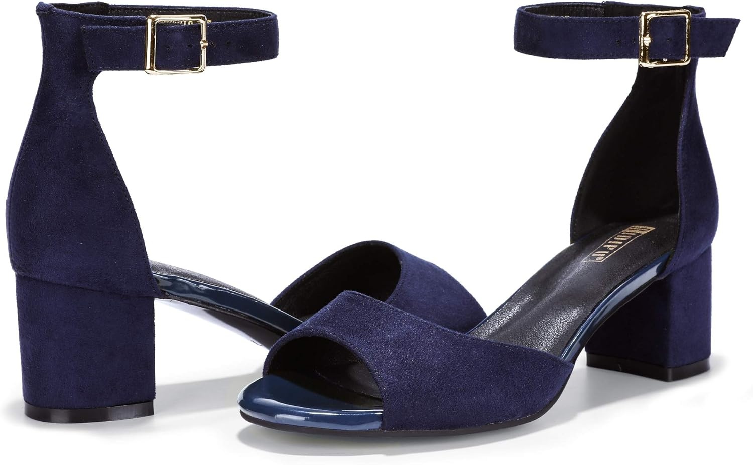 image:imageIDIFU Womens Candie Low Block Heels Sandals Peep Toe Chunky Ankle Strap Wedding Dress ShoesBlue Suede