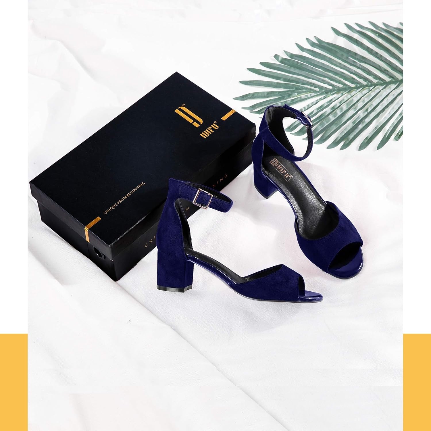 image:imageIDIFU Womens Candie Low Block Heels Sandals Peep Toe Chunky Ankle Strap Wedding Dress ShoesBlue Suede
