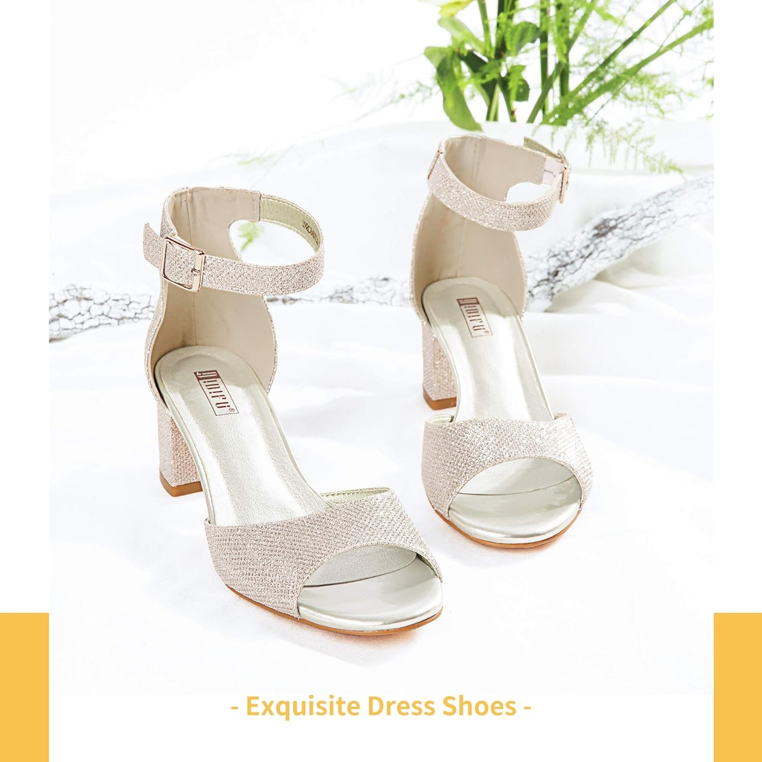 image:imageIDIFU Womens Candie Low Block Heels Sandals Peep Toe Chunky Ankle Strap Wedding Dress ShoesGold Glitter