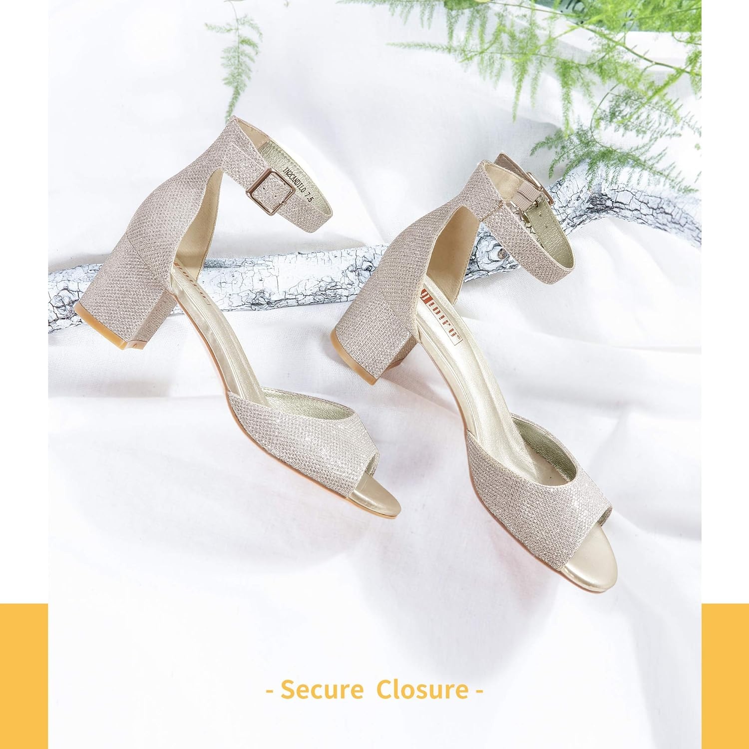 image:imageIDIFU Womens Candie Low Block Heels Sandals Peep Toe Chunky Ankle Strap Wedding Dress ShoesGold Glitter