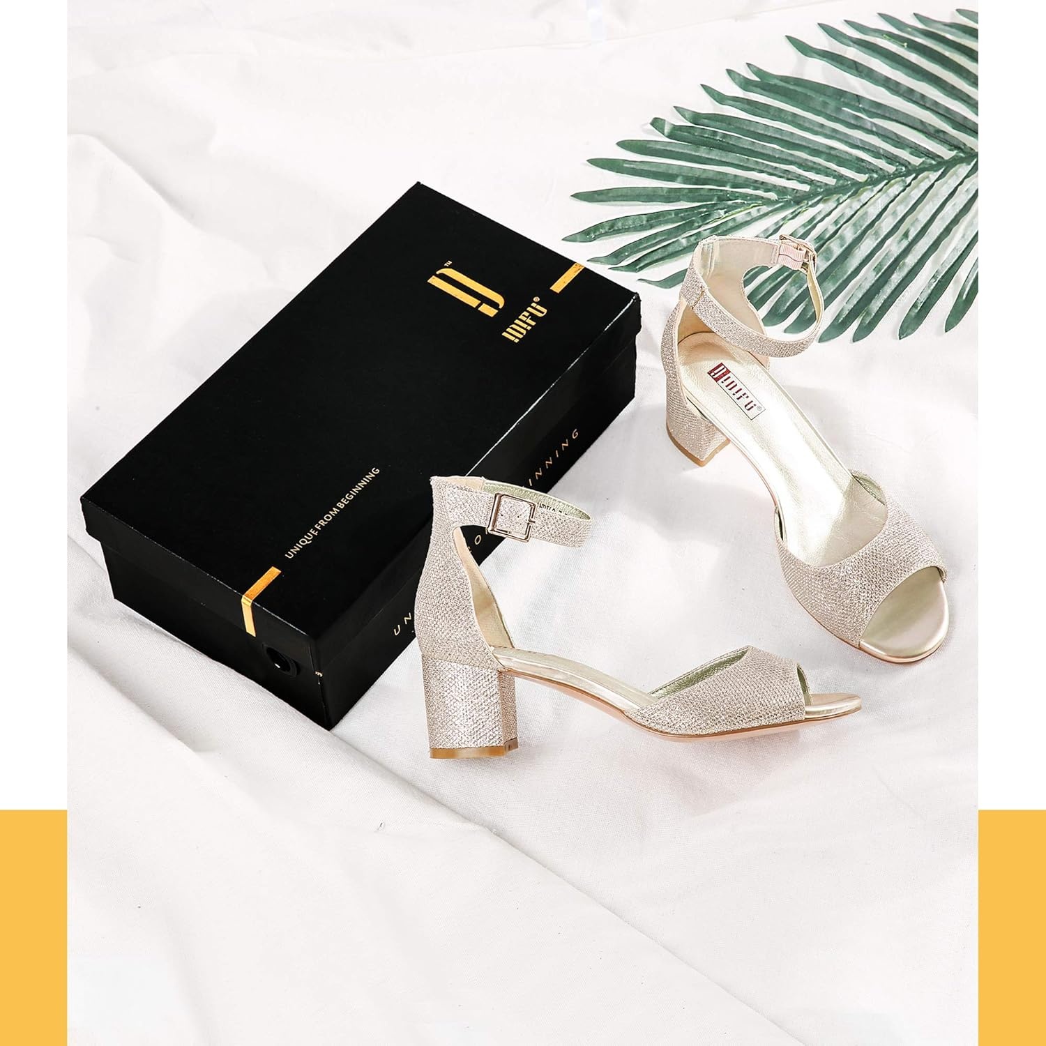 image:imageIDIFU Womens Candie Low Block Heels Sandals Peep Toe Chunky Ankle Strap Wedding Dress ShoesGold Glitter