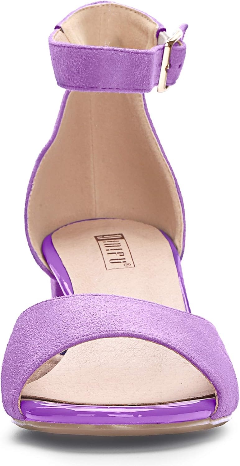 image:imageIDIFU Womens Candie Low Block Heels Sandals Peep Toe Chunky Ankle Strap Wedding Dress ShoesLavender Suede