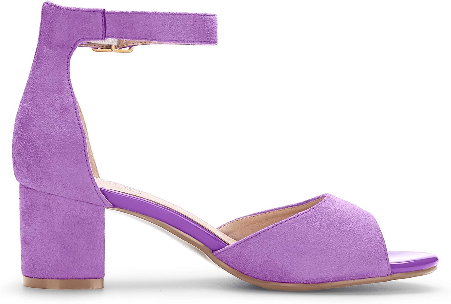 image:imageIDIFU Womens Candie Low Block Heels Sandals Peep Toe Chunky Ankle Strap Wedding Dress ShoesLavender Suede