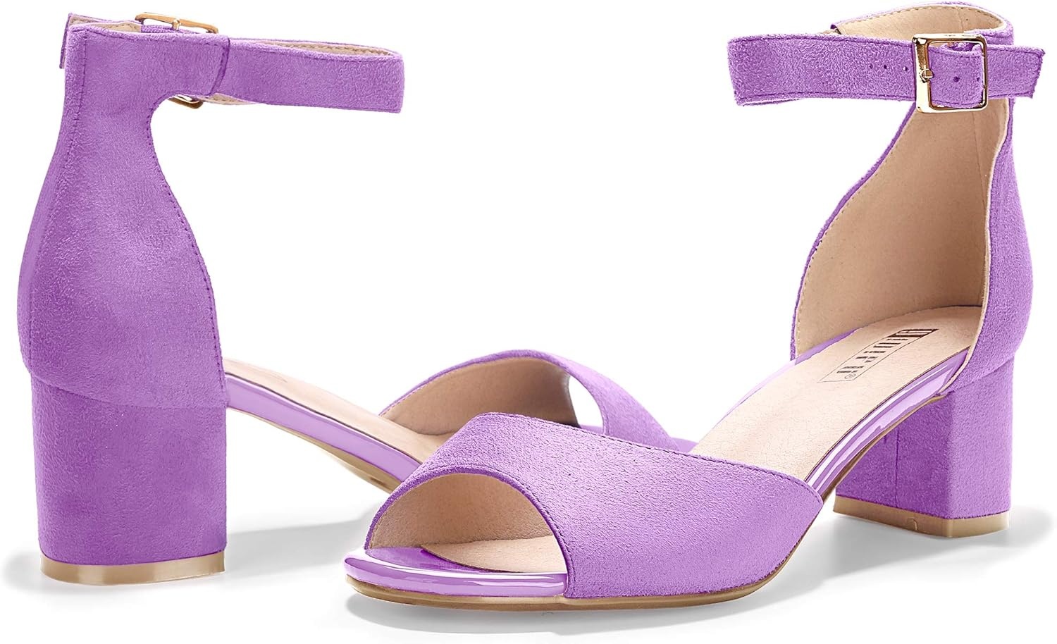 image:imageIDIFU Womens Candie Low Block Heels Sandals Peep Toe Chunky Ankle Strap Wedding Dress ShoesLavender Suede