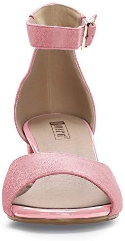 image:imageIDIFU Womens Candie Low Block Heels Sandals Peep Toe Chunky Ankle Strap Wedding Dress ShoesPink Suede
