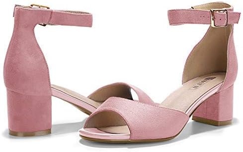 image:imageIDIFU Womens Candie Low Block Heels Sandals Peep Toe Chunky Ankle Strap Wedding Dress ShoesPink Suede