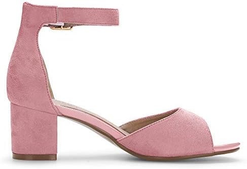 image:imageIDIFU Womens Candie Low Block Heels Sandals Peep Toe Chunky Ankle Strap Wedding Dress ShoesPink Suede