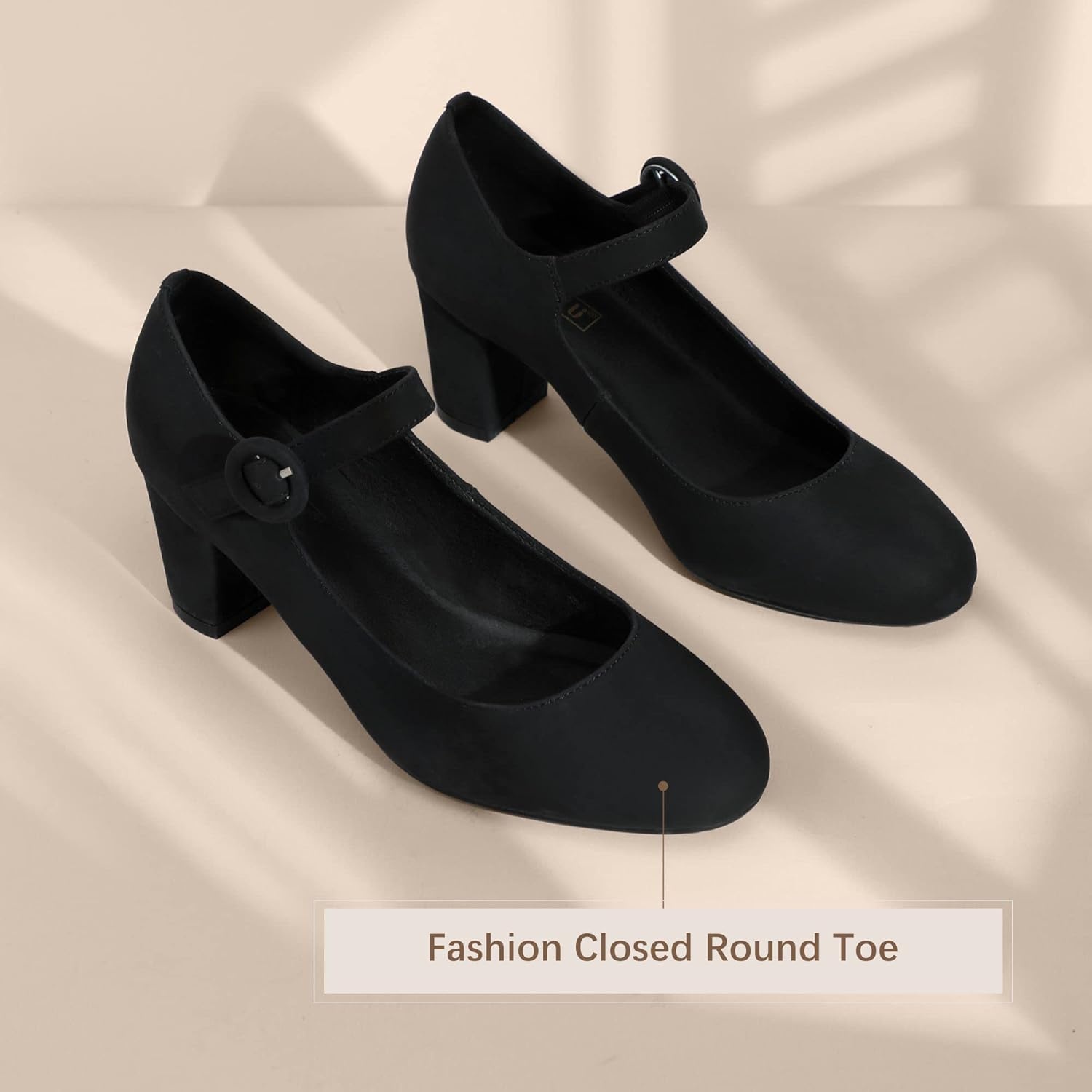 image:imageIDIFU Womens Candy Dress Mary Jane Shoes Low Block Heels Closed Round Toe Office Work Church Wedding PumpsBlack Nubuck