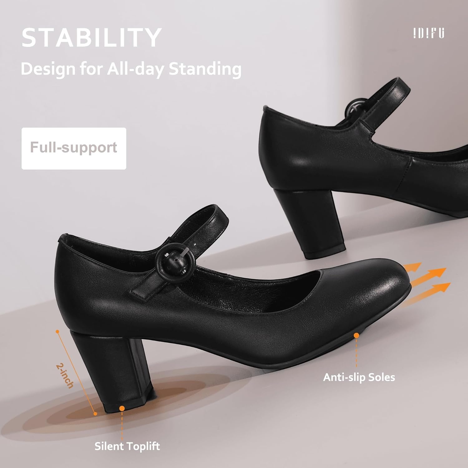 image:imageIDIFU Womens Candy Dress Mary Jane Shoes Low Block Heels Closed Round Toe Office Work Church Wedding PumpsBlack Pu
