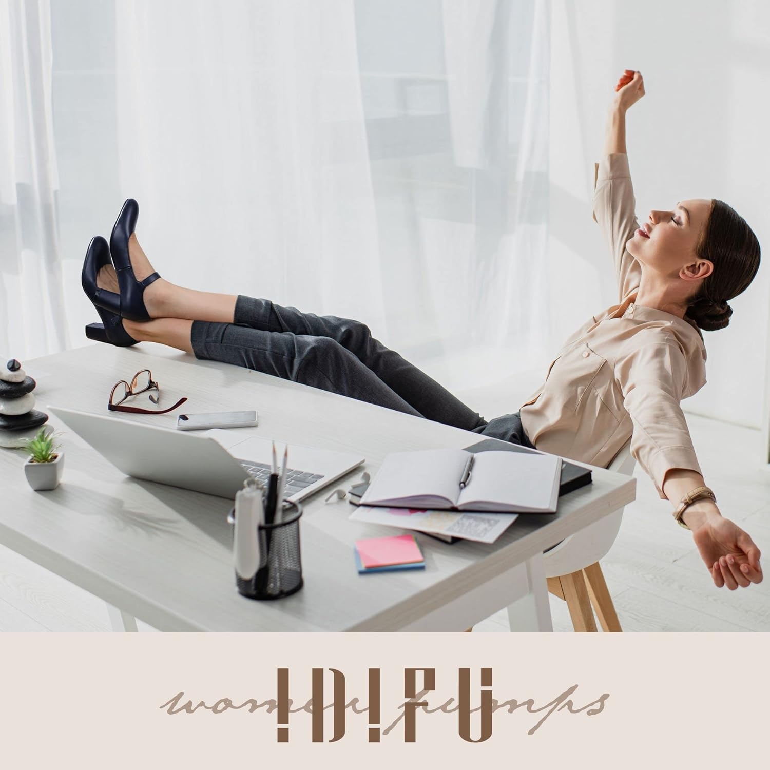 image:imageIDIFU Womens Candy Dress Mary Jane Shoes Low Block Heels Closed Round Toe Office Work Church Wedding PumpsBlue Pu