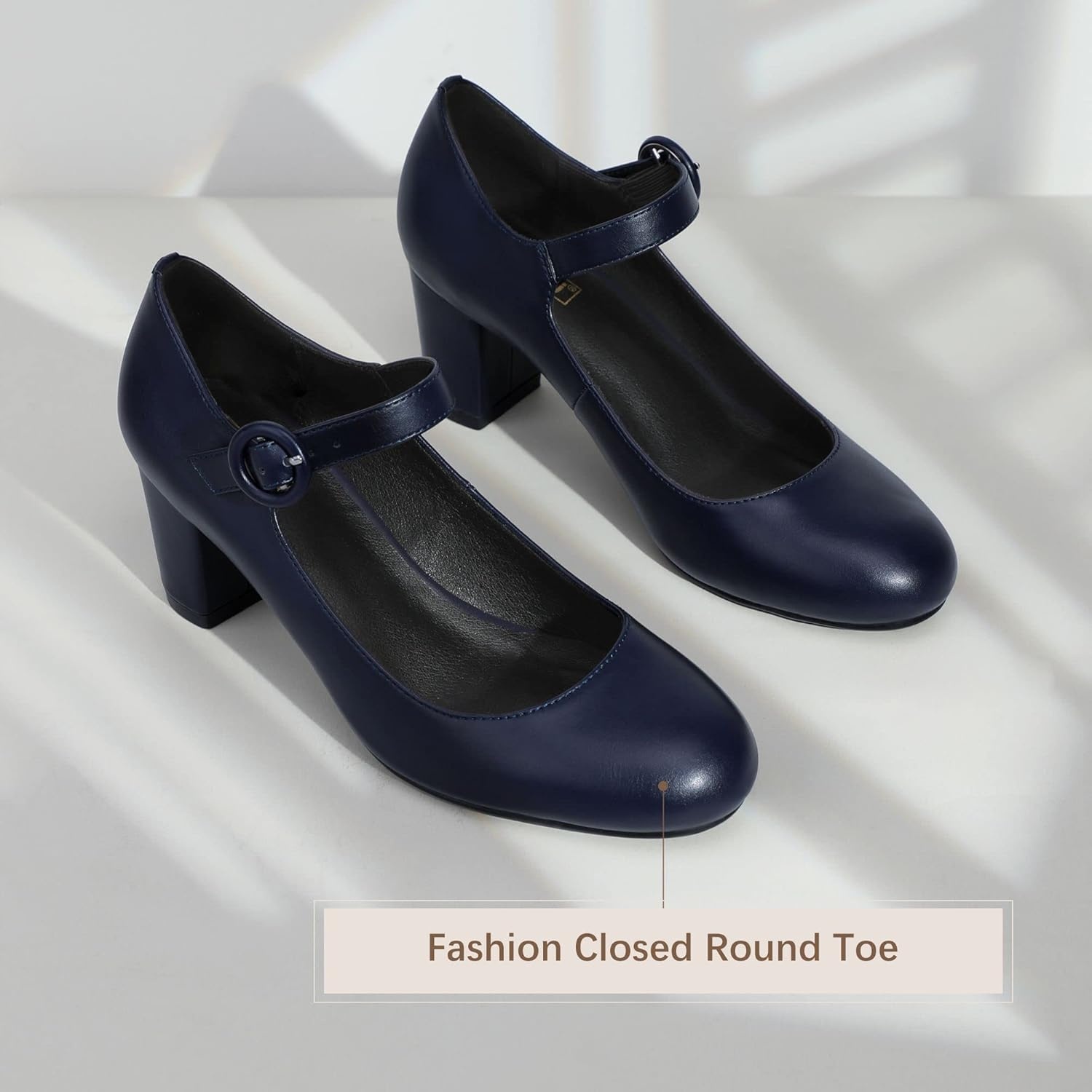 image:imageIDIFU Womens Candy Dress Mary Jane Shoes Low Block Heels Closed Round Toe Office Work Church Wedding PumpsBlue Pu