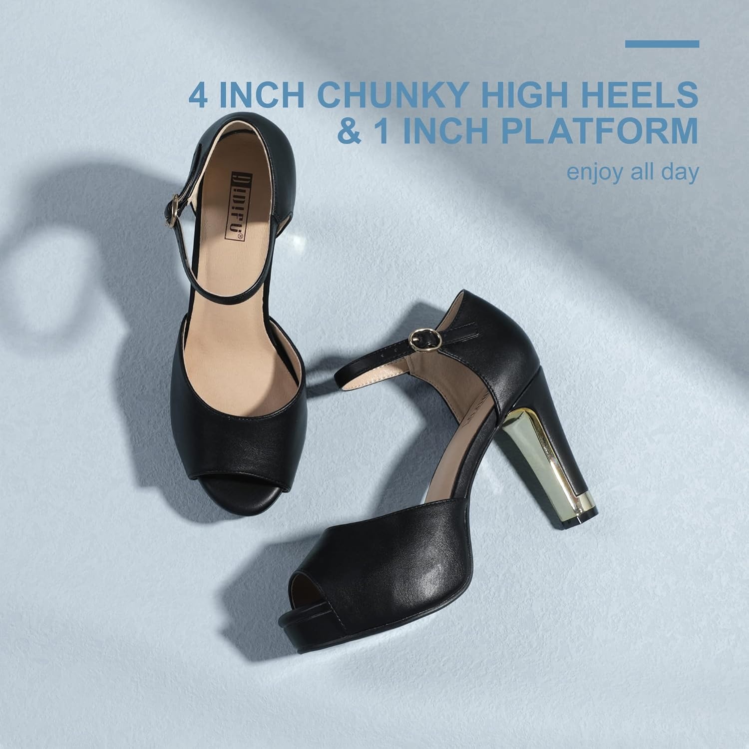 image:imageIDIFU Womens IN4 Mary Platform Chunky High Heels Sandals Peep Toe Dress Wedding Bridal Shoes for Women Bride BridesmaidBlack Pu Classic