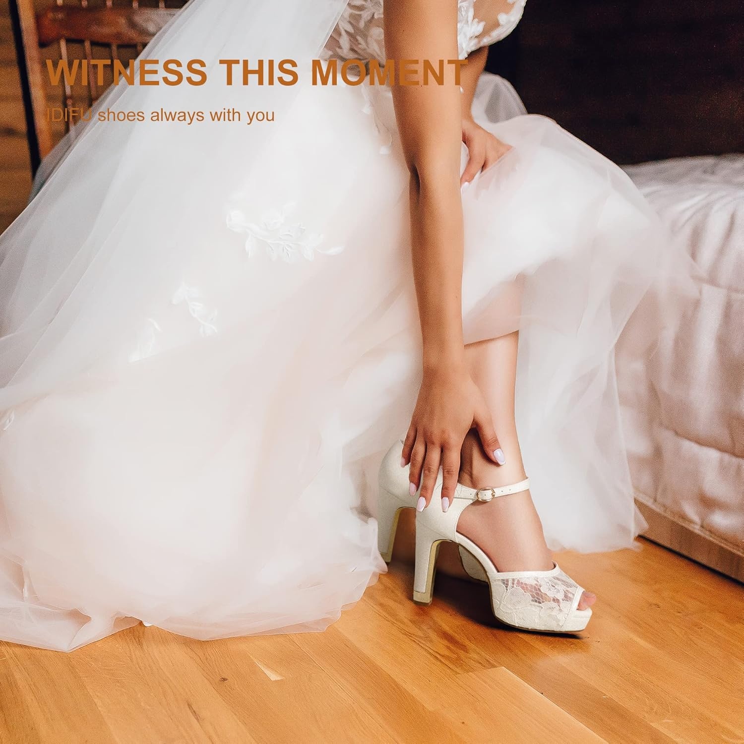 image:imageIDIFU Womens IN4 Mary Platform Chunky High Heels Sandals Peep Toe Dress Wedding Bridal Shoes for Women Bride BridesmaidWhite