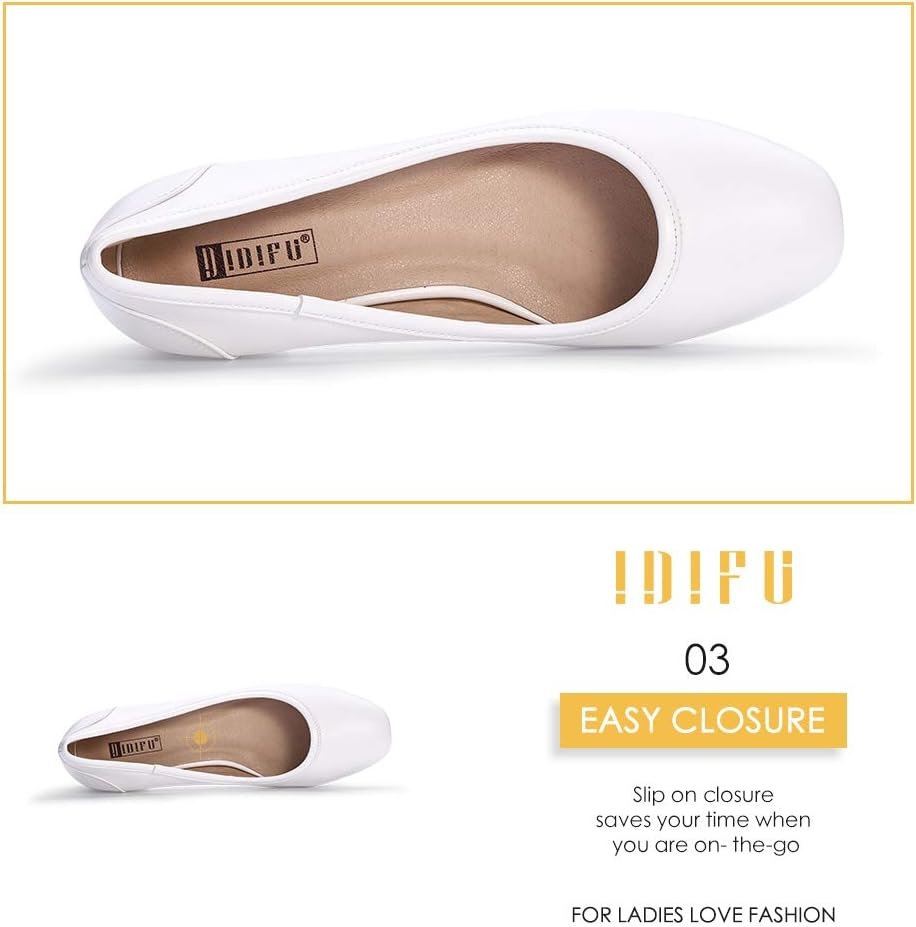 image:imageIDIFU Womens RO2 Low Chunky Heel Pumps Closed Square Toe Dress Shoes for Wedding Work Evening