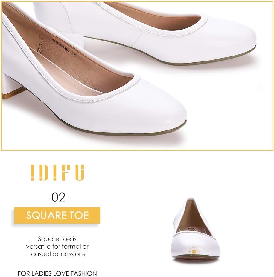 image:imageIDIFU Womens RO2 Low Chunky Heel Pumps Closed Square Toe Dress Shoes for Wedding Work Evening