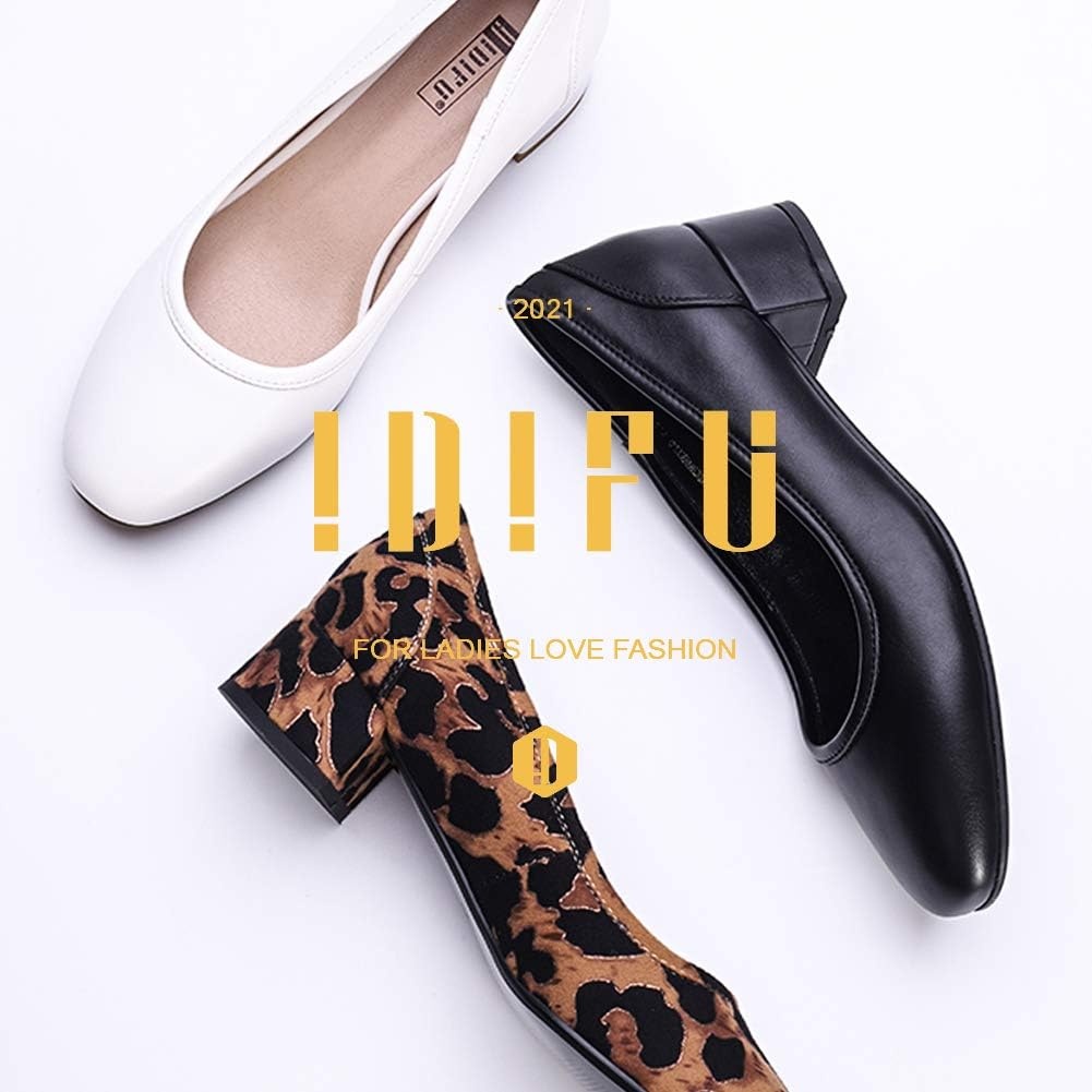 image:imageIDIFU Womens RO2 Low Chunky Heel Pumps Closed Square Toe Dress Shoes for Wedding Work Evening