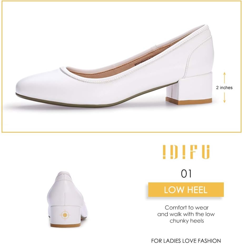 image:imageIDIFU Womens RO2 Low Chunky Heel Pumps Closed Square Toe Dress Shoes for Wedding Work Evening