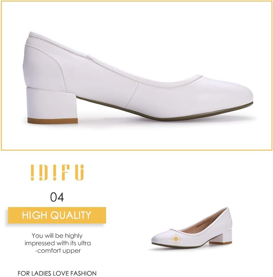 image:imageIDIFU Womens RO2 Low Chunky Heel Pumps Closed Square Toe Dress Shoes for Wedding Work Evening