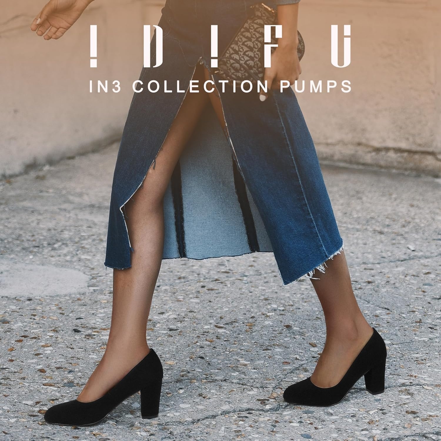 image:imageIDIFU Womens Sherry Dress Low Block Chunky Heels Pumps Closed Round Toe Shoes for Wedding Office EveningBlack Nubuck