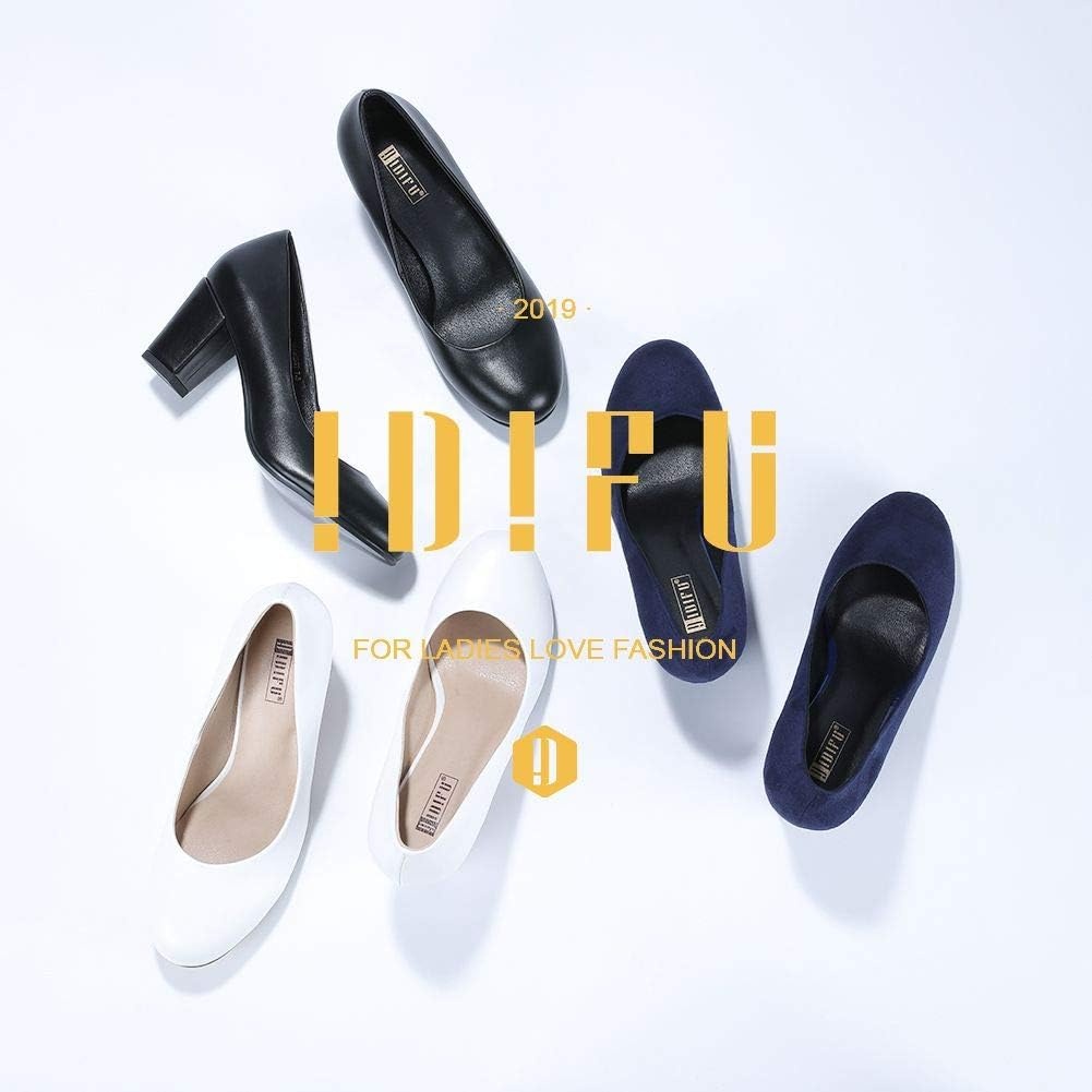 image:imageIDIFU Womens Sherry Dress Low Block Chunky Heels Pumps Closed Round Toe Shoes for Wedding Office EveningBlack Pu