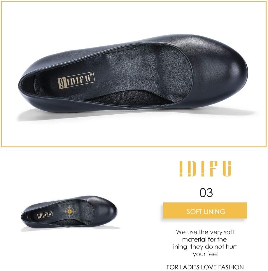 image:imageIDIFU Womens Sherry Dress Low Block Chunky Heels Pumps Closed Round Toe Shoes for Wedding Office EveningBlack Pu