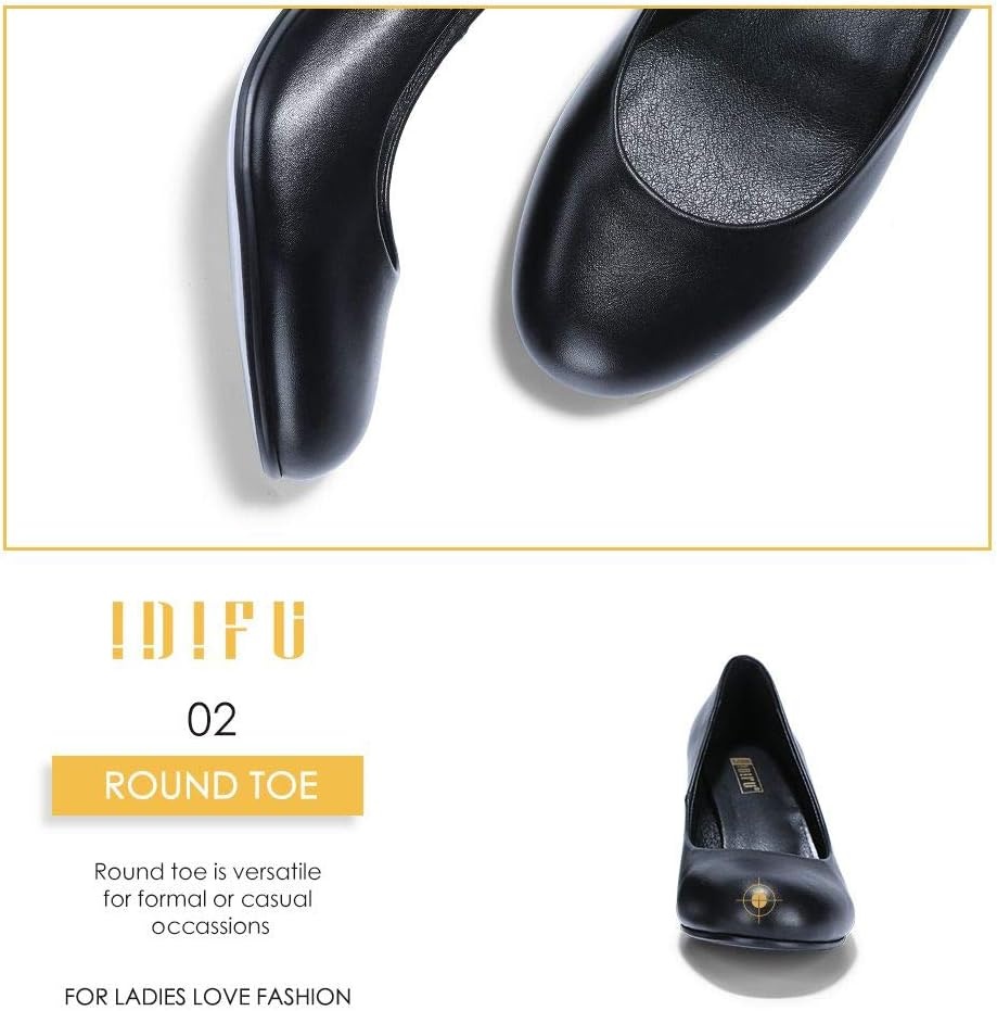 image:imageIDIFU Womens Sherry Dress Low Block Chunky Heels Pumps Closed Round Toe Shoes for Wedding Office EveningBlack Pu