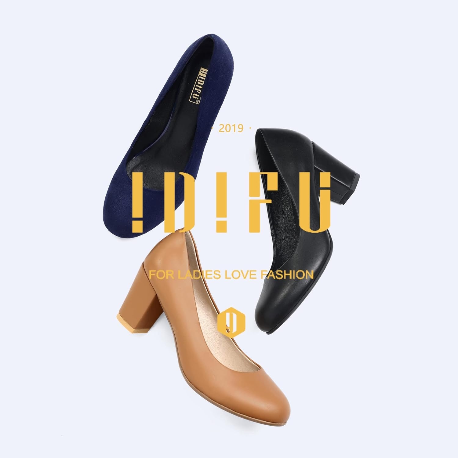 image:imageIDIFU Womens Sherry Dress Low Block Chunky Heels Pumps Closed Round Toe Shoes for Wedding Office EveningNude Pu