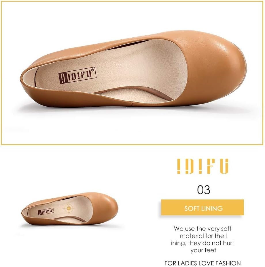 image:imageIDIFU Womens Sherry Dress Low Block Chunky Heels Pumps Closed Round Toe Shoes for Wedding Office EveningNude Pu