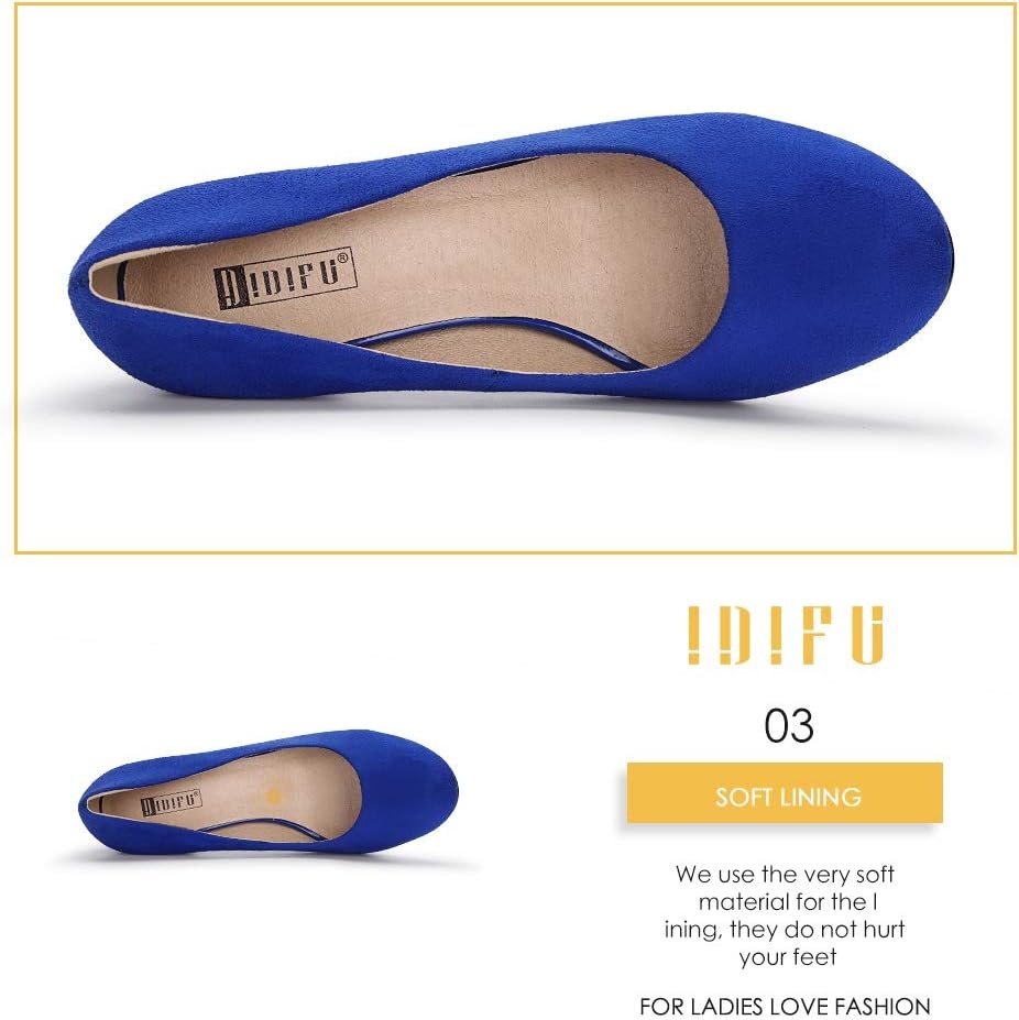 image:imageIDIFU Womens Sherry Dress Low Block Chunky Heels Pumps Closed Round Toe Shoes for Wedding Office EveningRoyal Blue Suede