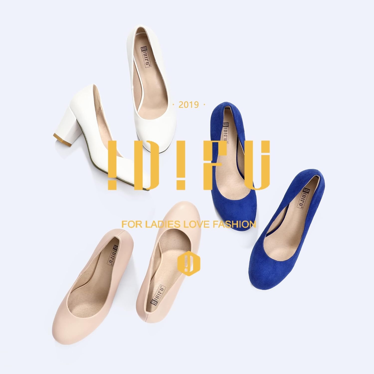 image:imageIDIFU Womens Sherry Dress Low Block Chunky Heels Pumps Closed Round Toe Shoes for Wedding Office EveningRoyal Blue Suede