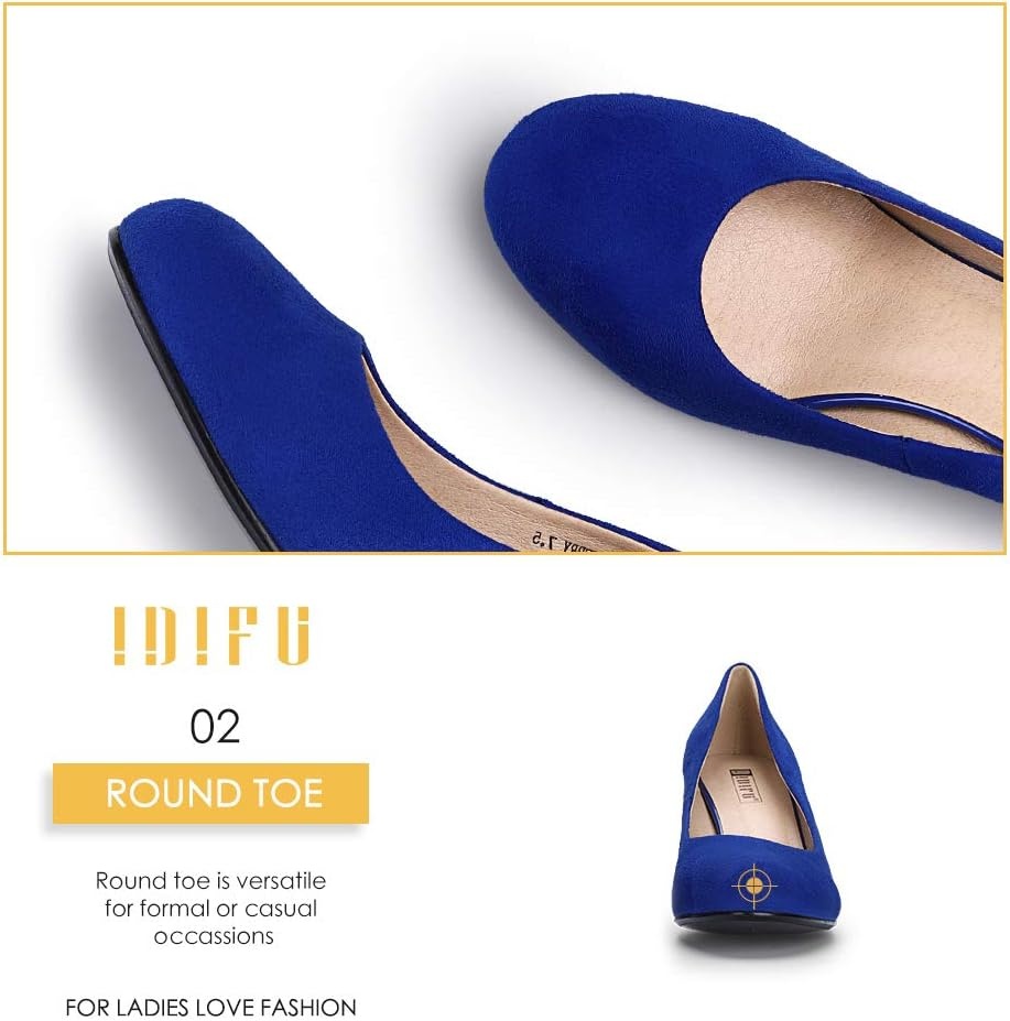image:imageIDIFU Womens Sherry Dress Low Block Chunky Heels Pumps Closed Round Toe Shoes for Wedding Office EveningRoyal Blue Suede