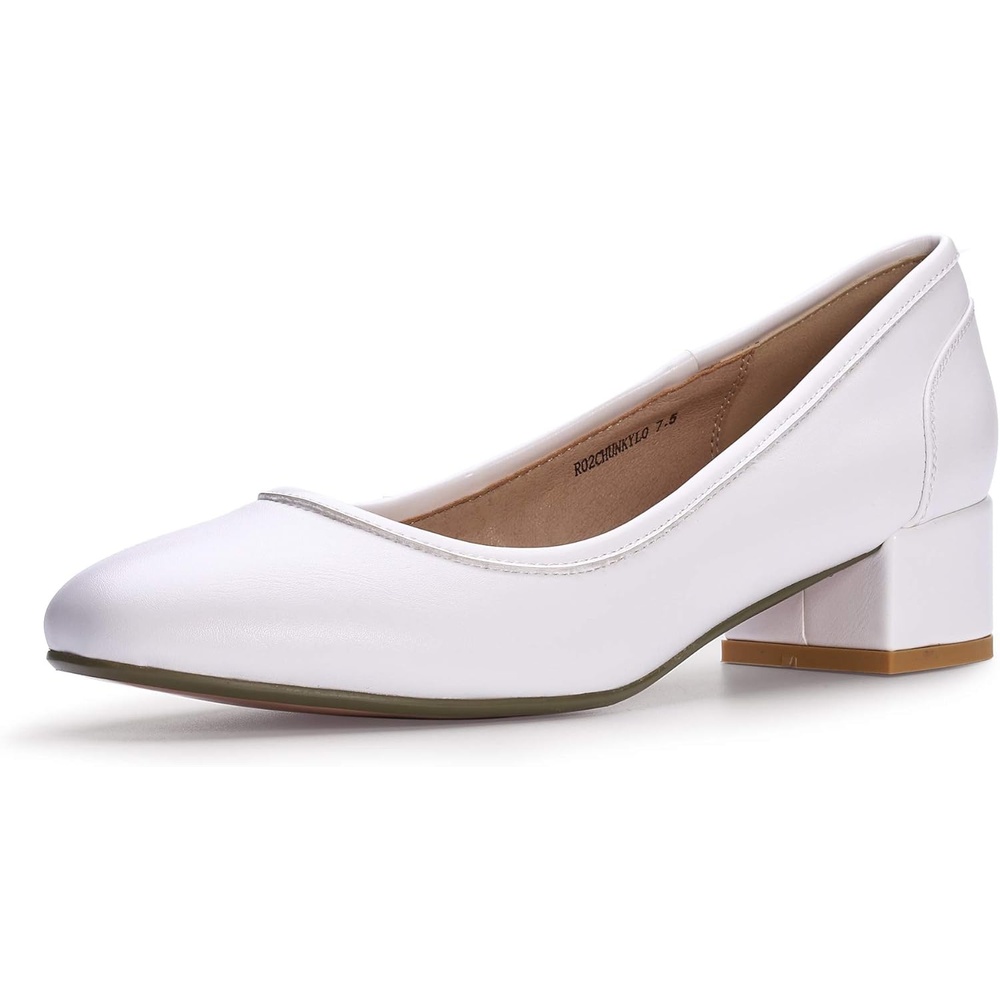 image:imageIDIFU Womens RO2 Low Chunky Heel Pumps Closed Square Toe Dress Shoes for Wedding Work Evening