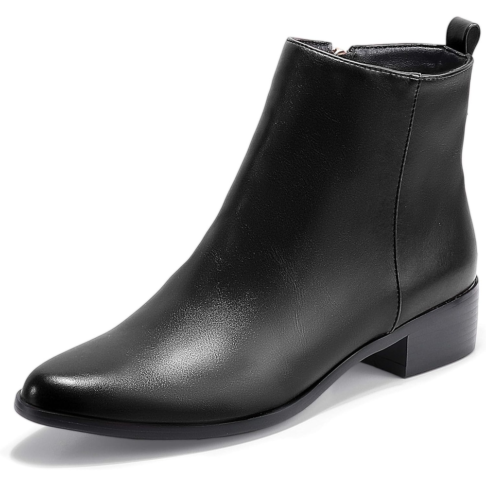 image:imageIDIFU Womens Romy Classic Pointed Toe Ankle Boots Side Zipper Low Block Heel Dress BootiesBlack Pu