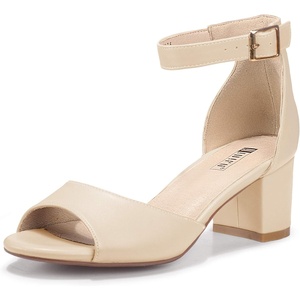 image:imageIDIFU Womens Candie Low Block Heels Sandals Peep Toe Chunky Ankle Strap Wedding Dress ShoesBeige Pu