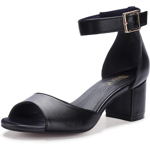 image:imageIDIFU Womens Candie Low Block Heels Sandals Peep Toe Chunky Ankle Strap Wedding Dress ShoesBlack Pu