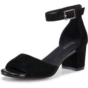image:imageIDIFU Womens Candie Low Block Heels Sandals Peep Toe Chunky Ankle Strap Wedding Dress ShoesBlack Suede