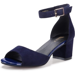 image:imageIDIFU Womens Candie Low Block Heels Sandals Peep Toe Chunky Ankle Strap Wedding Dress ShoesBlue Suede