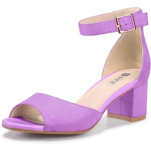 image:imageIDIFU Womens Candie Low Block Heels Sandals Peep Toe Chunky Ankle Strap Wedding Dress ShoesLavender Suede