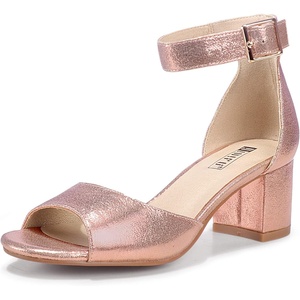 image:imageIDIFU Womens Candie Low Block Heels Sandals Peep Toe Chunky Ankle Strap Wedding Dress ShoesRose Gold