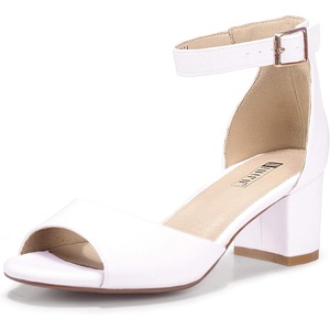 image:imageIDIFU Womens Candie Low Block Heels Sandals Peep Toe Chunky Ankle Strap Wedding Dress ShoesWhite Pu